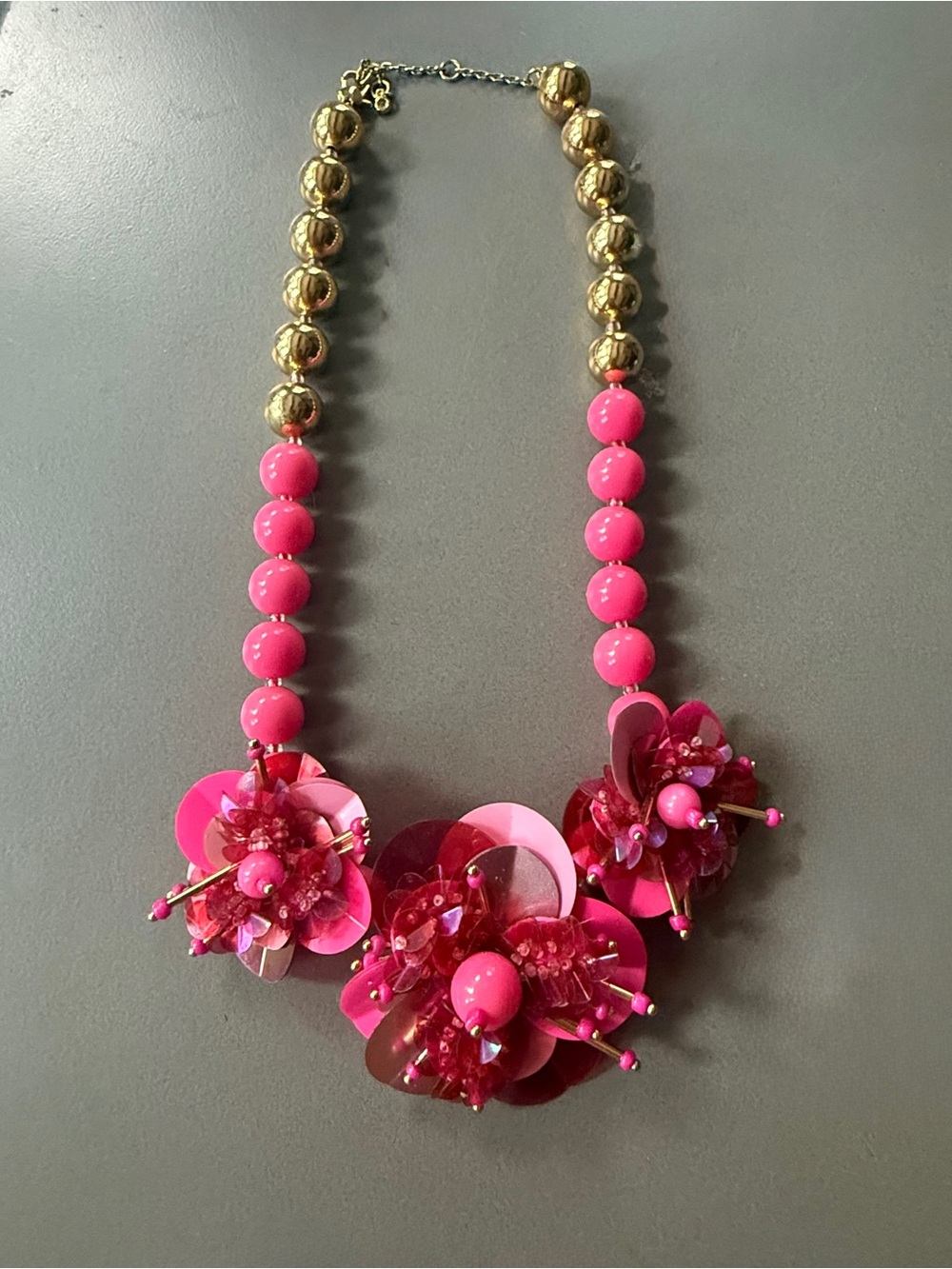 Kate Spade Pink Floral Sequin Statement Necklace Bead Y2K Resortwear Coquette